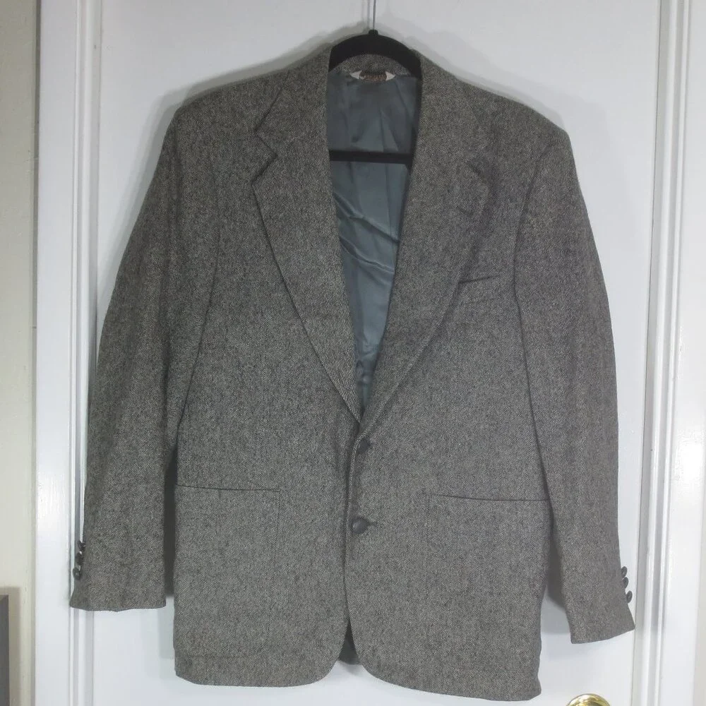 NEW C&R Clothiers Jacket Vintage Brown Gray Wool Tweed Lined Blazer Size 44R